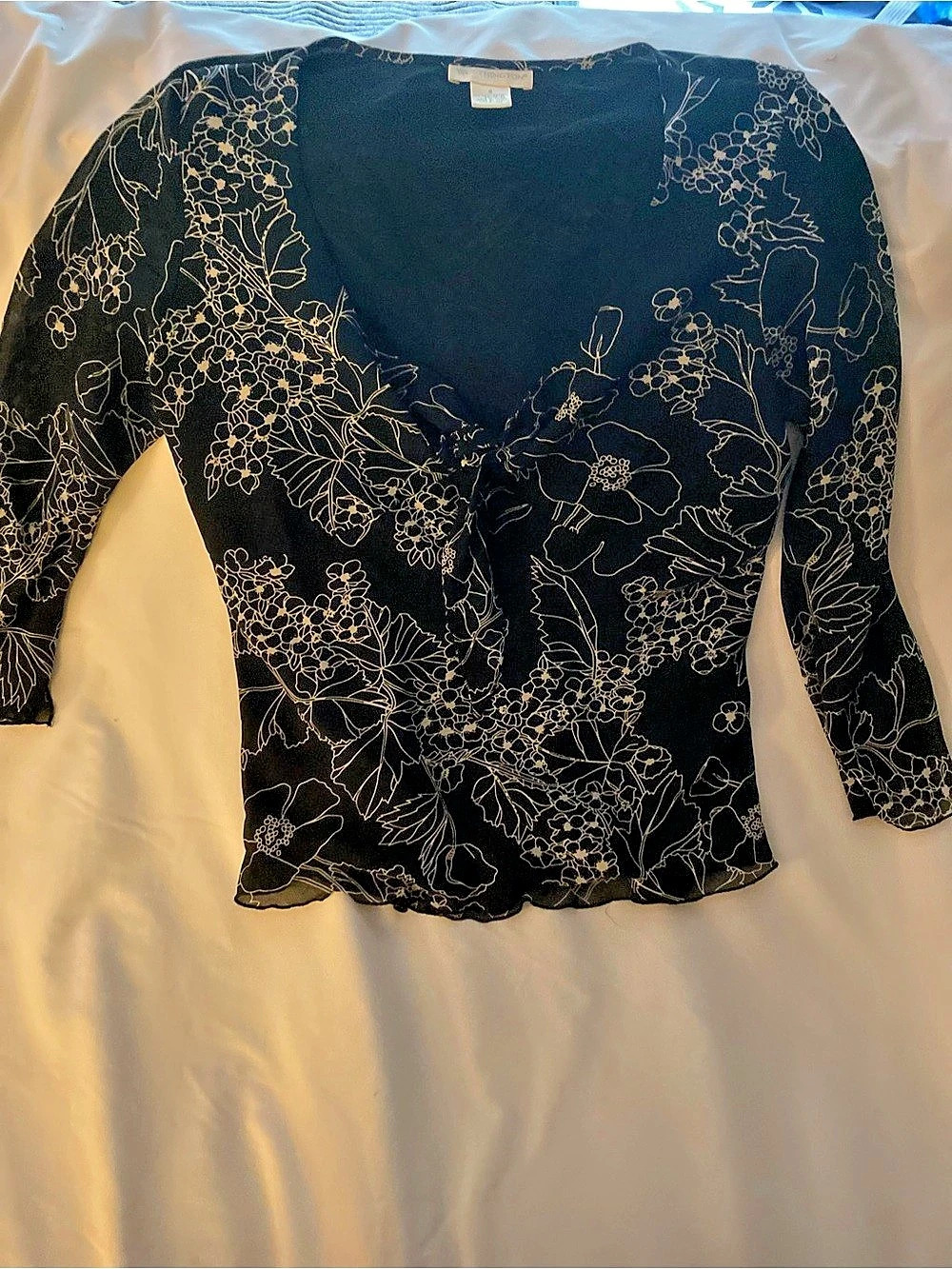 Worthington Floral Long Sleeve Top in Black Like New